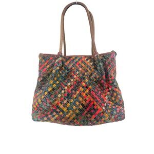 AmeriLeather Woven Rainbow Multi Color Tote Shoulder Bag Boho Checkerboard